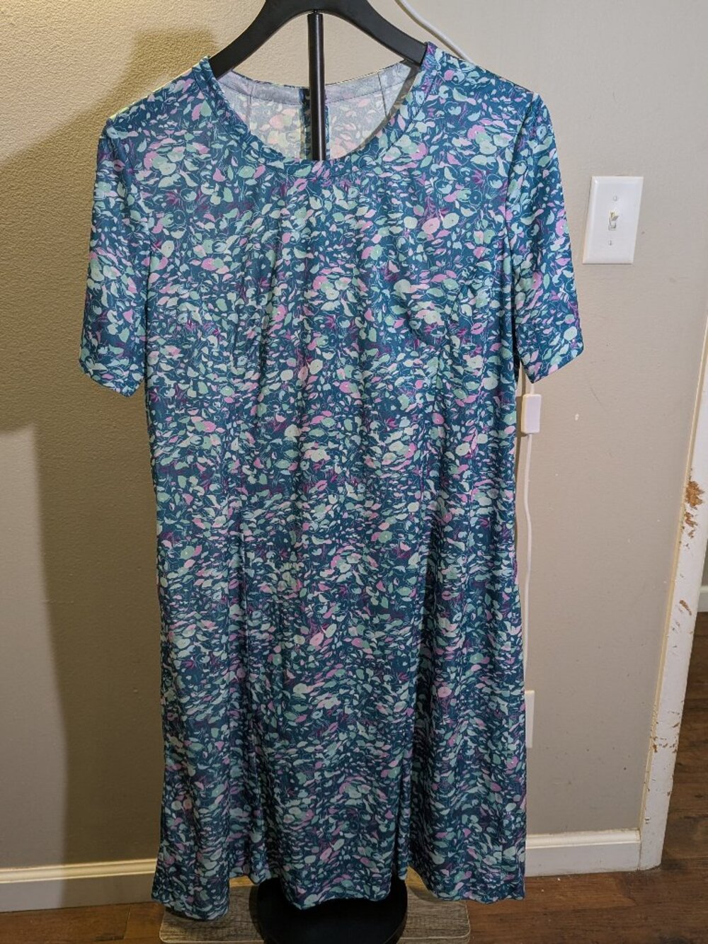 Vintage Handmade Multicolor Abstract Print Short Sleeve Dress